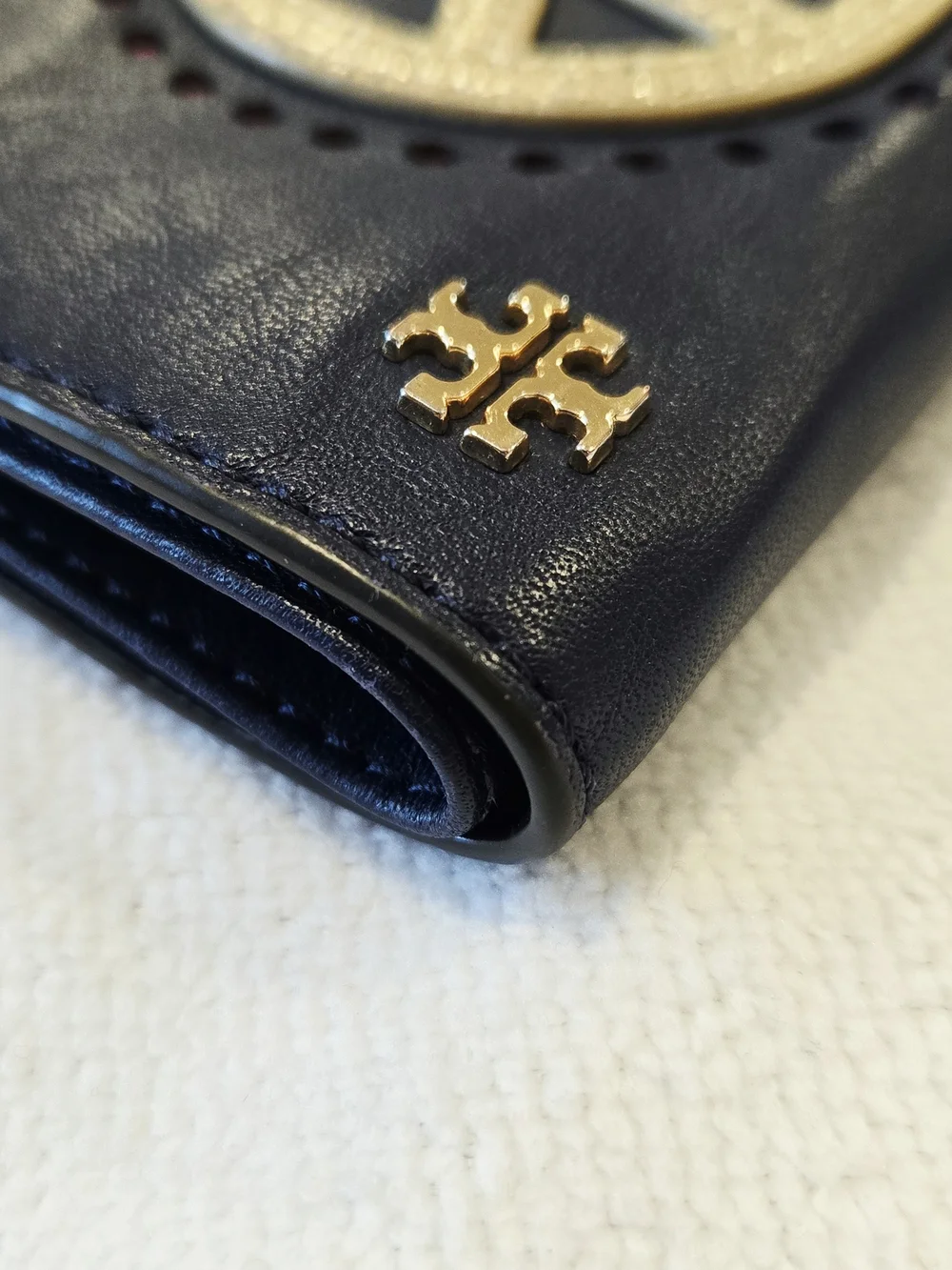 Tory Burch Navy Blue Peace and Love Mini Leather Zip Wallet EUC